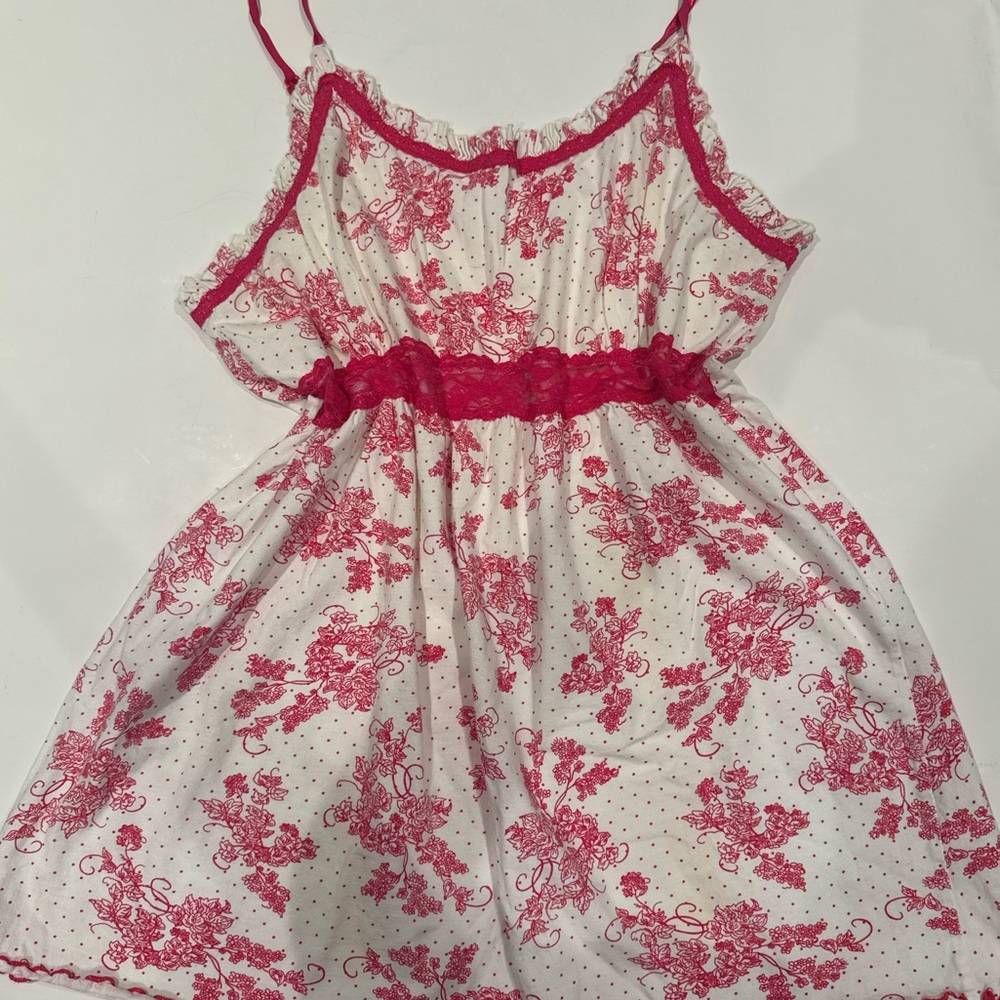 La Vie En Rose Cute Floral Lingerie Babydoll Top/Dress with Lace, Size Large